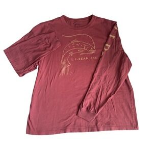 L.L. Bean Shirt Mens XL Red Regular Slightly Fitted Fishing Trout Long Sleeve *